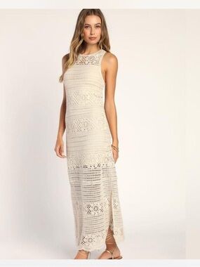 BB Dakota Cream Crochet Maxi Dress